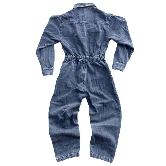 ZARA Jumpsuit Youth 11-12 Grey Denim Long Sleeve Retro‎ Button Up - Picture 4 of 12